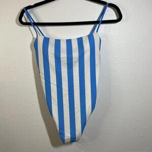 Shade & Shore High Leg Cheeky Swimwear - Blue & White Striped One-Piece